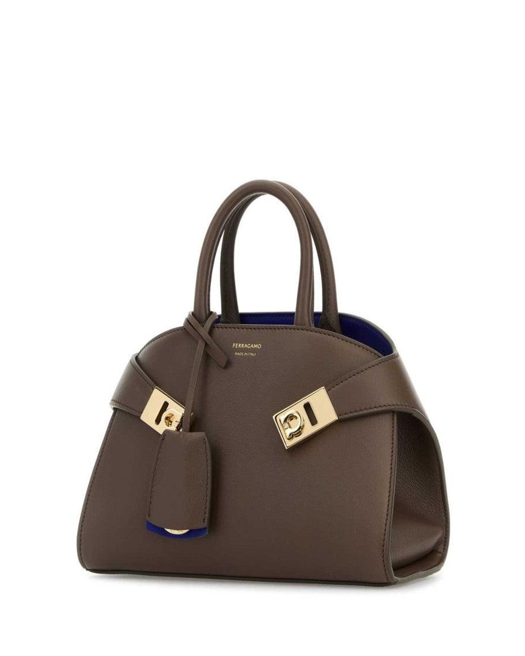 Ferragamo Brown Taupe Hug Bicolor Satchel