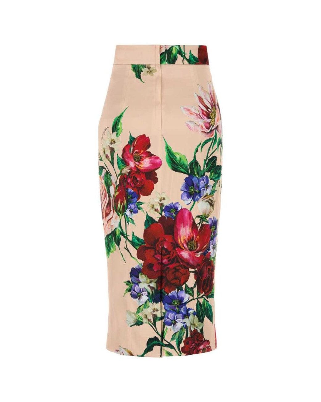 Dolce & Gabbana White Printed Stretch Satin Skirt