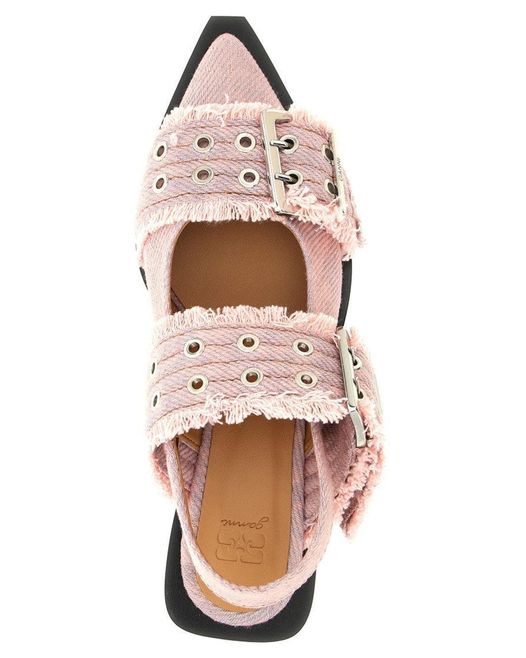Ganni Pink Buckle Fringed Sandals