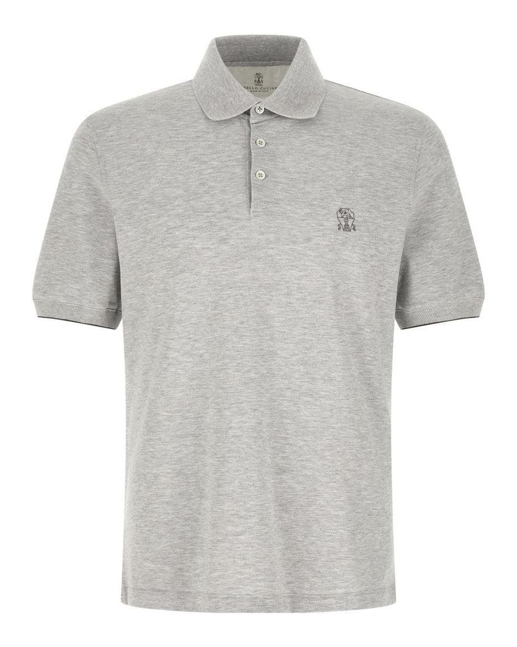 Brunello Cucinelli Gray Embroidery Logo Polo for men