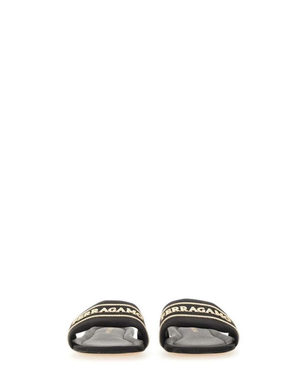 Ferragamo White Logo Slide Sandals