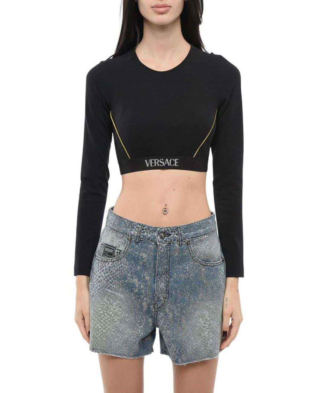 Versace Black Logo Crew Neck Top