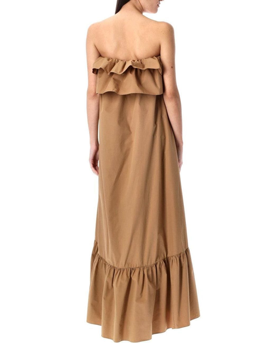 Saint Laurent Brown Tiered Strapless Cotton-Poplin Maxi Dress