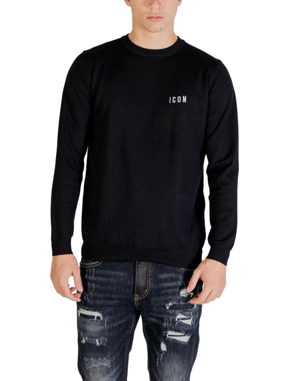 ICON DENIM Black Crew Neck Sweatshirt for men