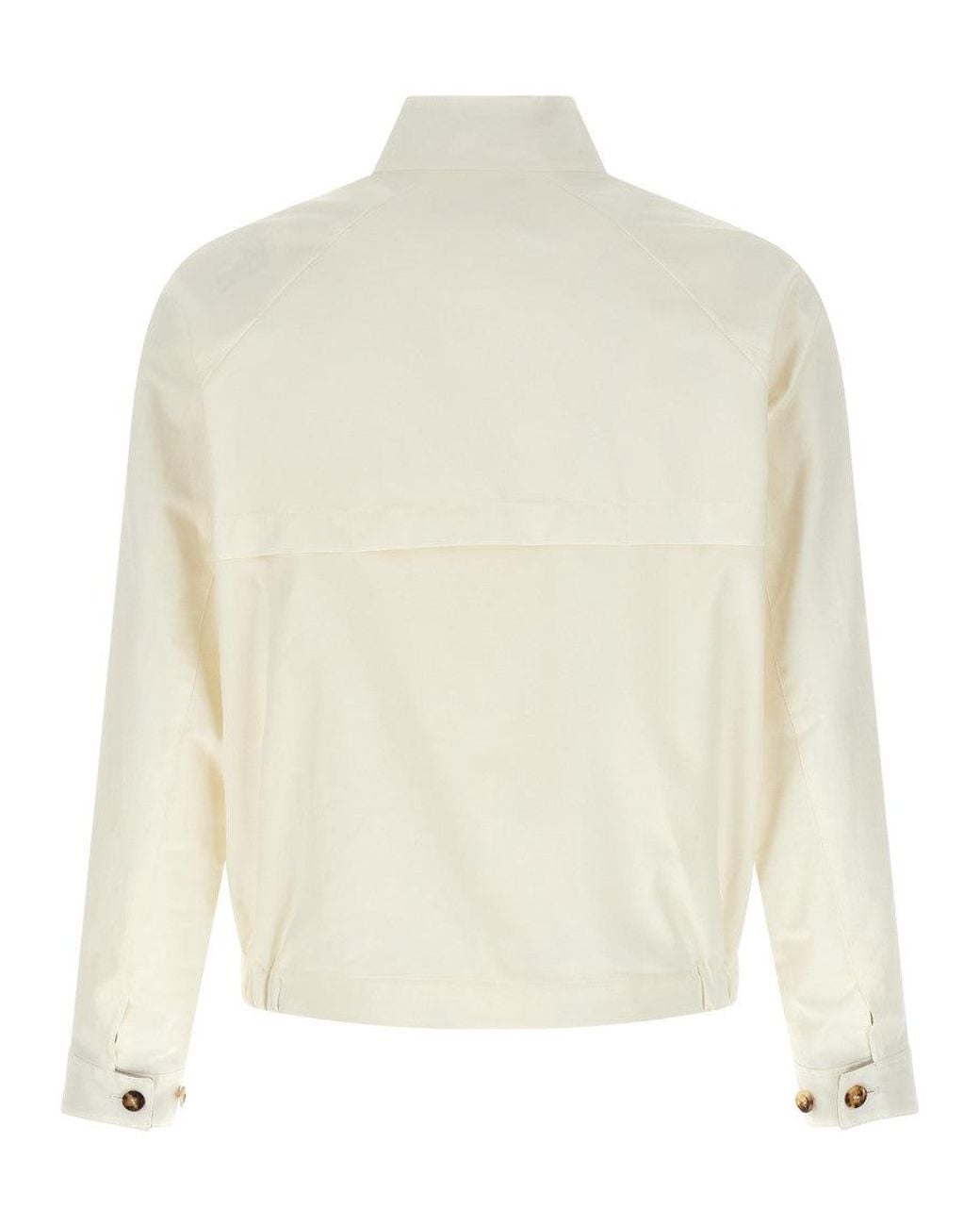 Brunello Cucinelli White Solid Mock Collar Jacket for men