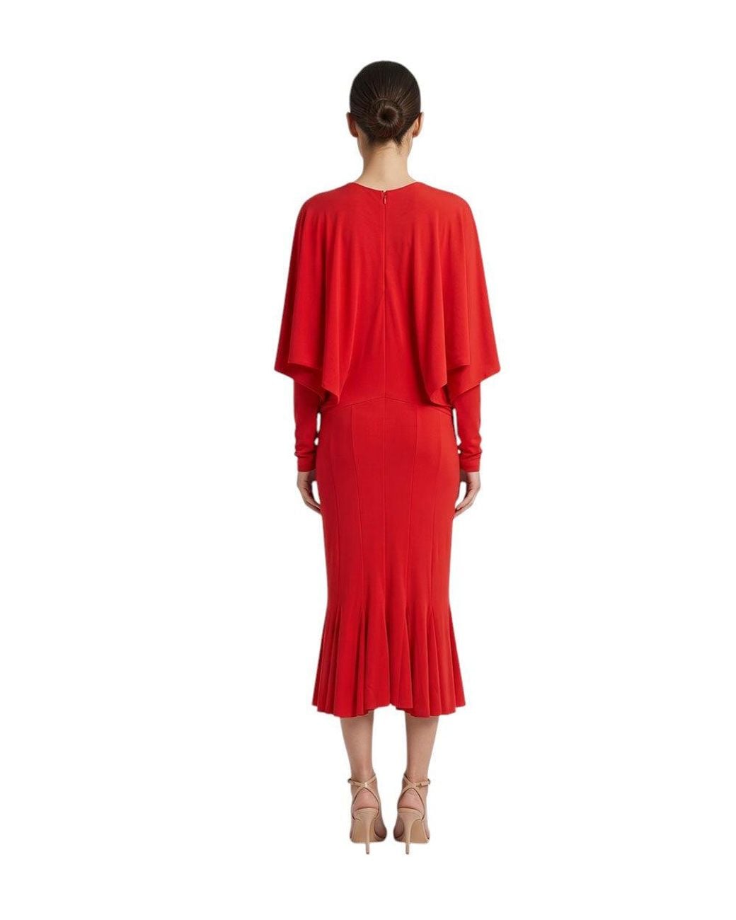 Jacquemus Red Solid Round Neck Midi Dress