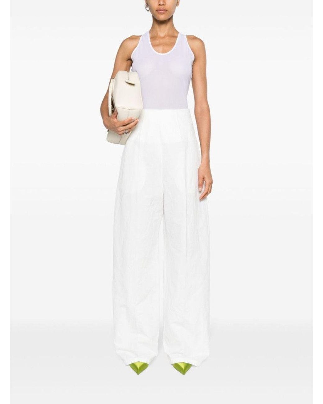 Sportmax White Linen And Cotton Blend Trousers