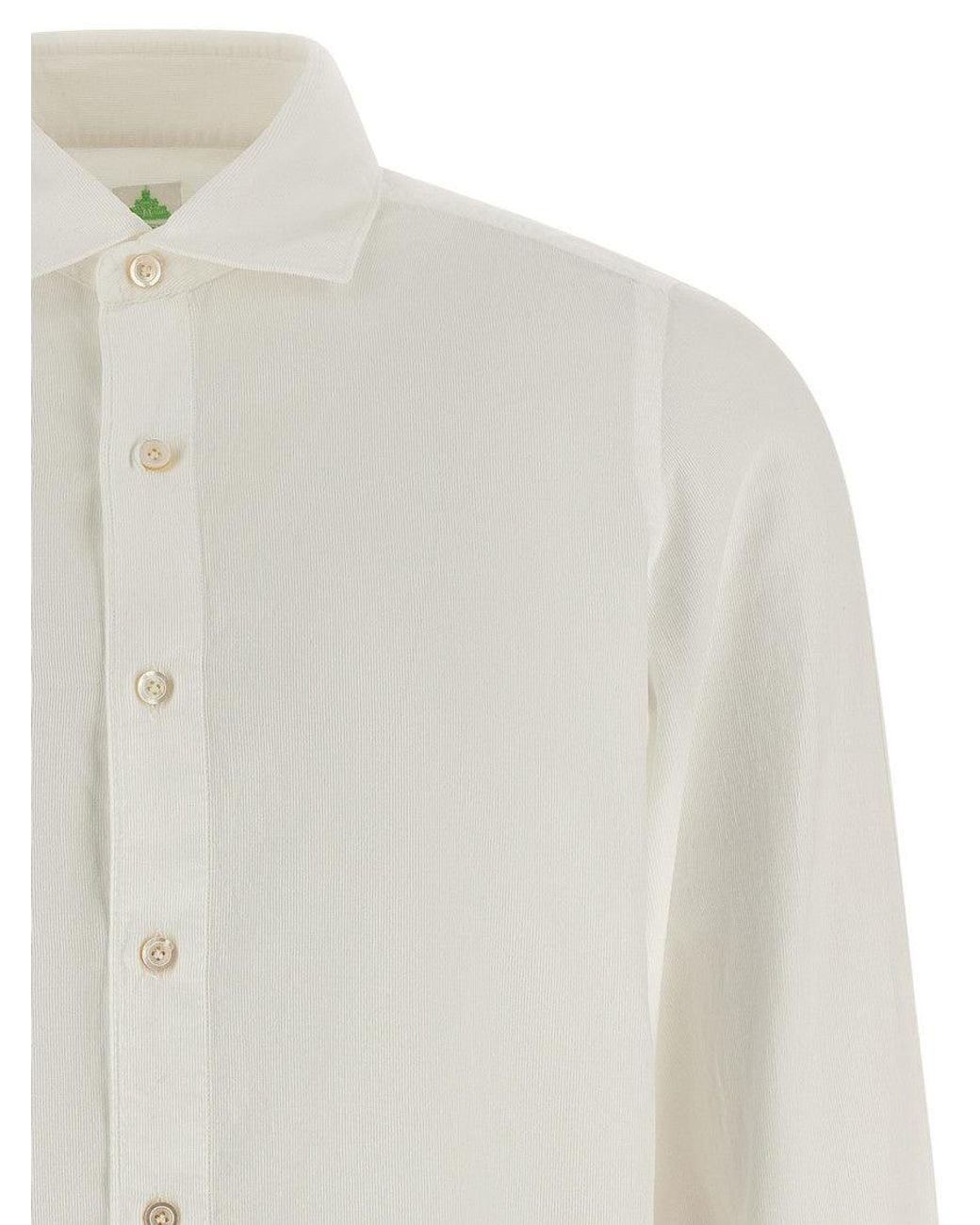 Finamore 1925 White Off Regular Corduroy Shirt for men