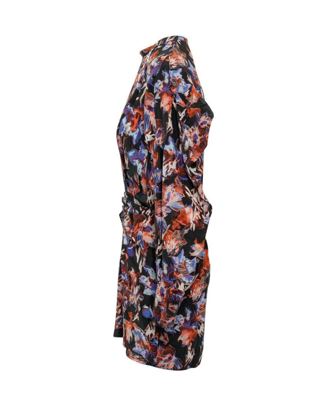 IRO Blue Multicolour Floral Mock Collar Midi Dress