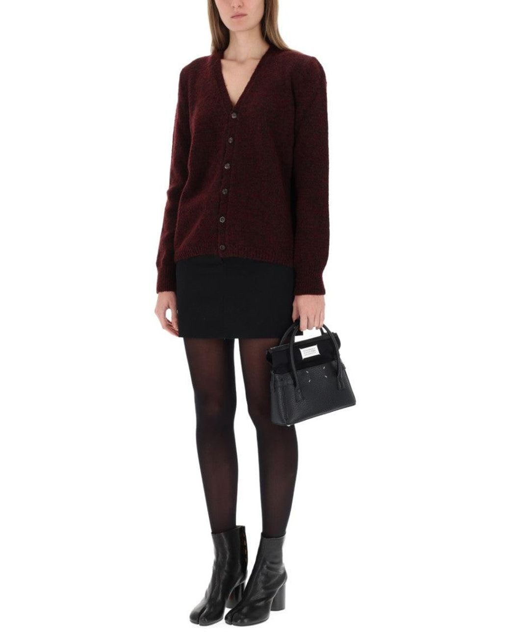 Maison Margiela Red Knitted V Neck Cardigan