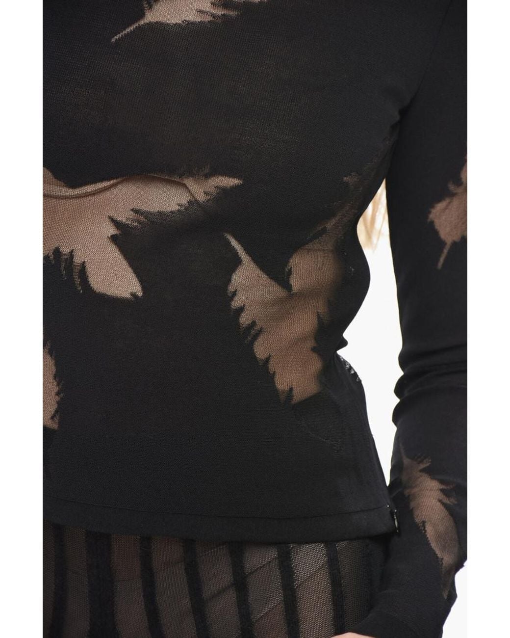 McQueen Black Abstract Crew Neck Top