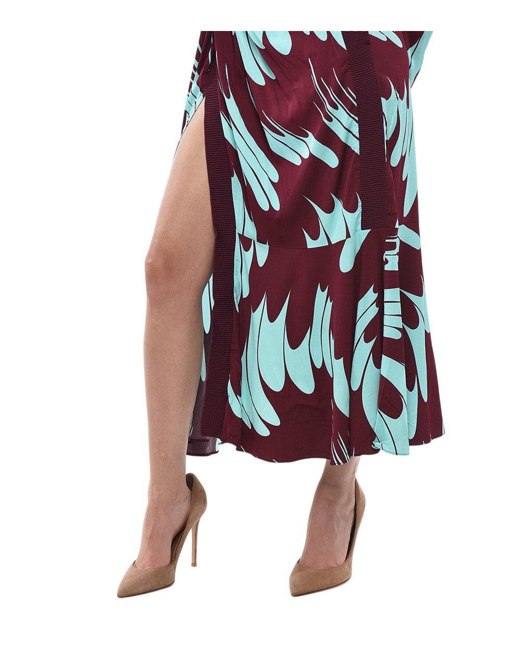 Stella McCartney Red Abstract Crew Neck Midi Dress