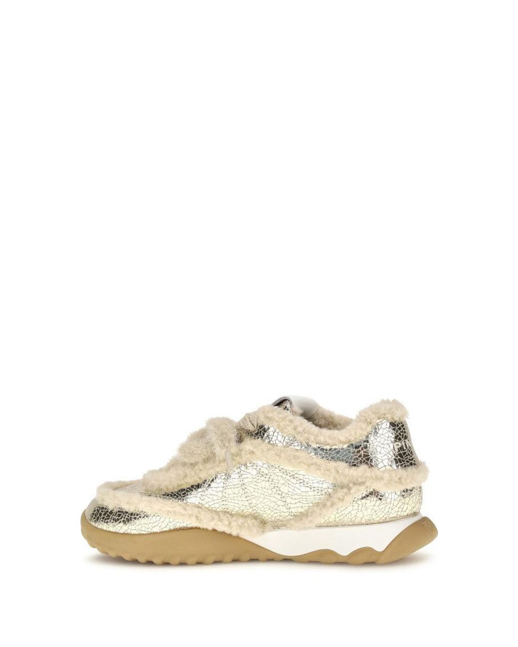 Pinko Natural Silver Calf Leather Bos Taurus Chunky Sneakers