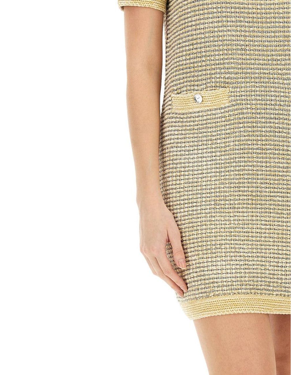 Tory Burch Natural Textured Crew Neck Mini Dress
