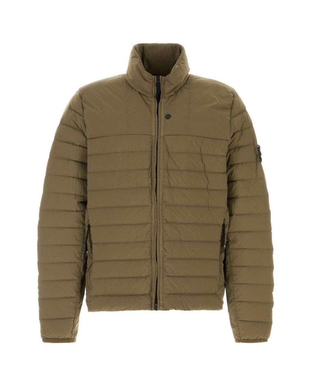 Stone Island Green Quilted Mock Collar Jacket for men
