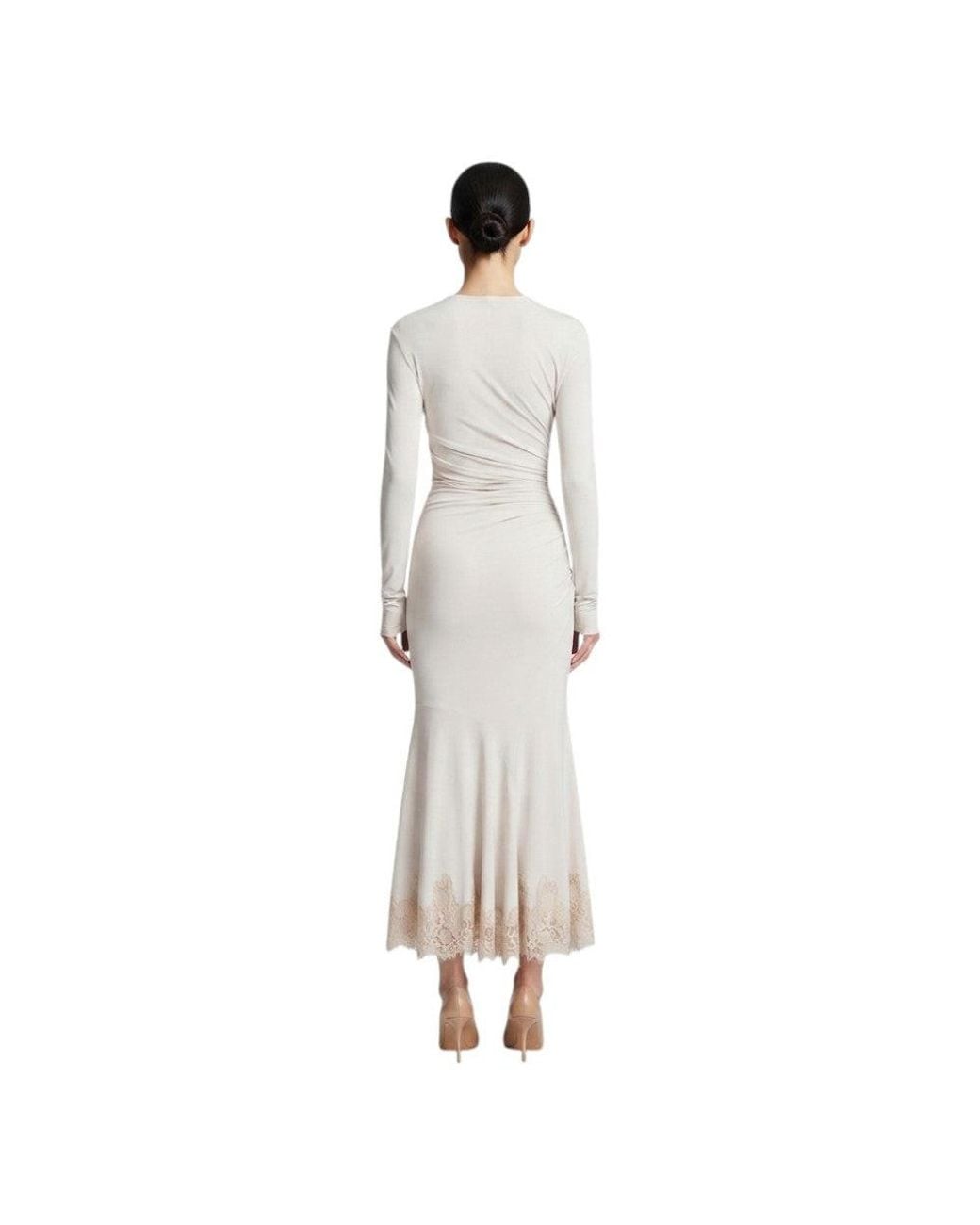 Alberta Ferretti White Ivory Crew Neck Midi Dress