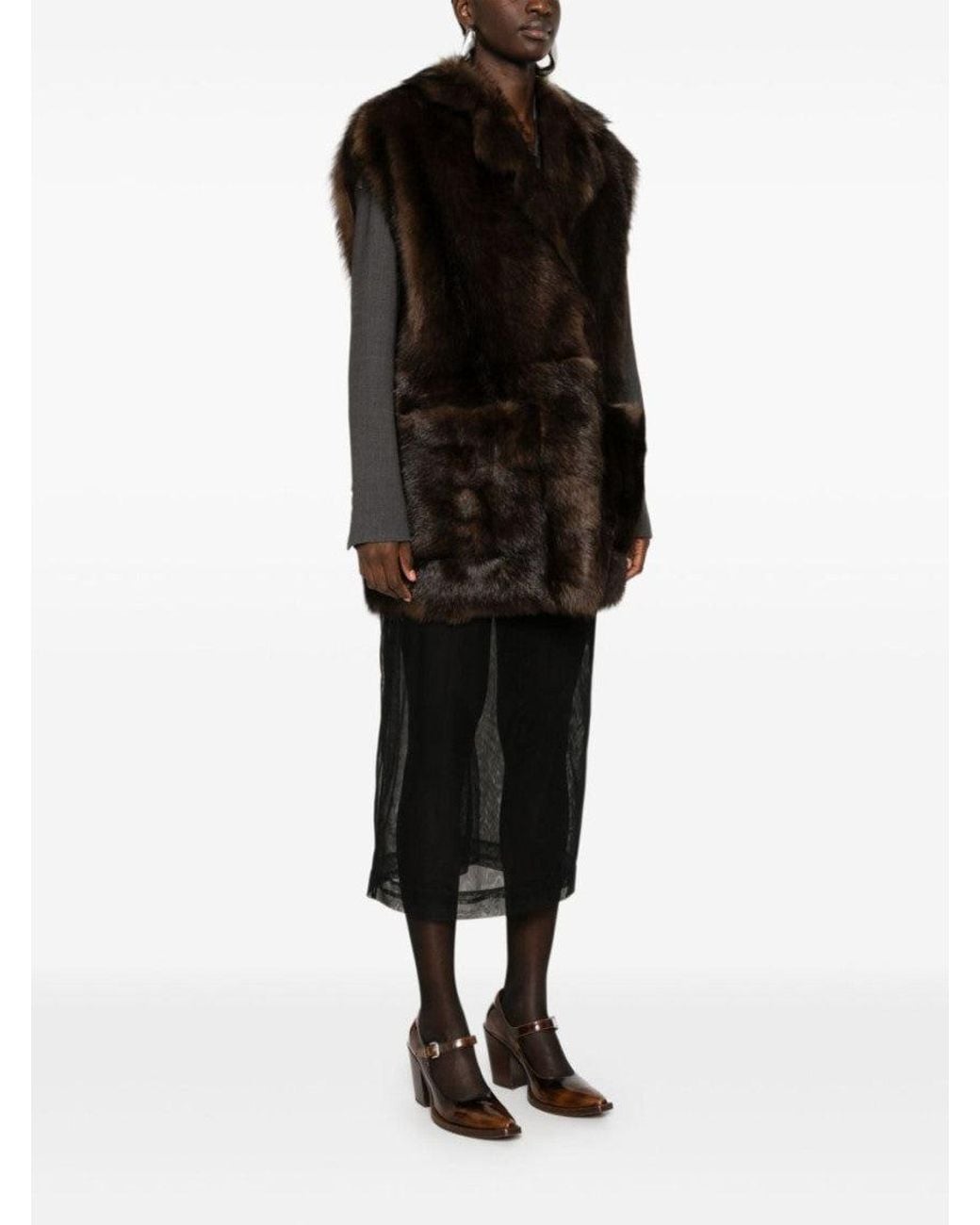 Prada Black Fur Sleeveless Trench Coat