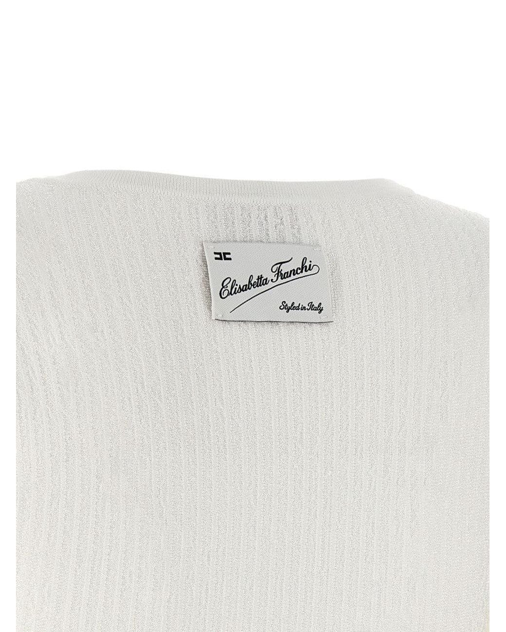 Elisabetta Franchi White Textured Crew Neck Mini Dress