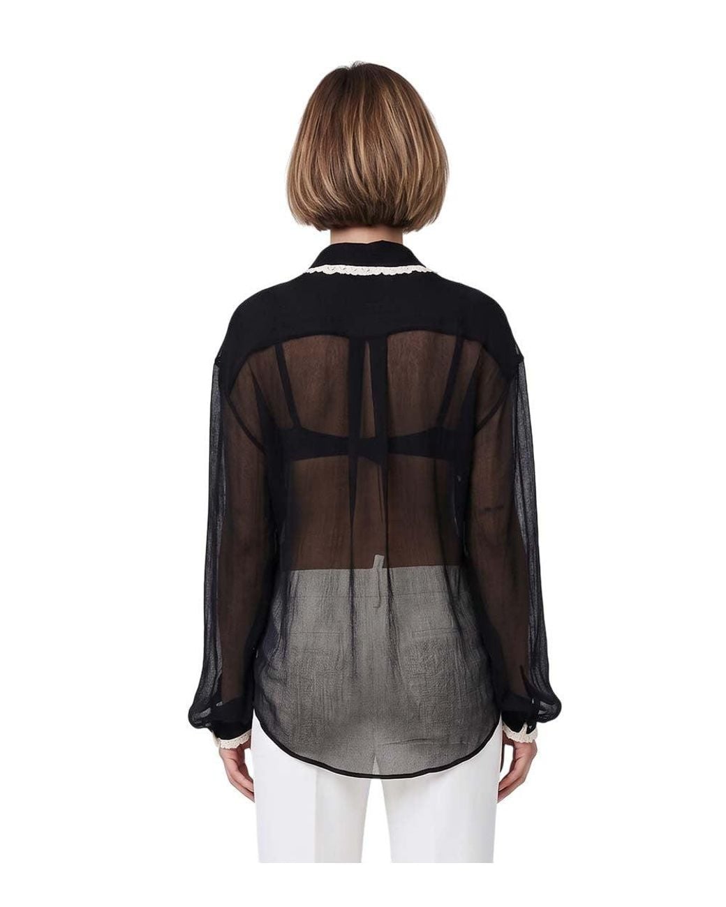 DSquared² Black Embellished Shirt Collar Top