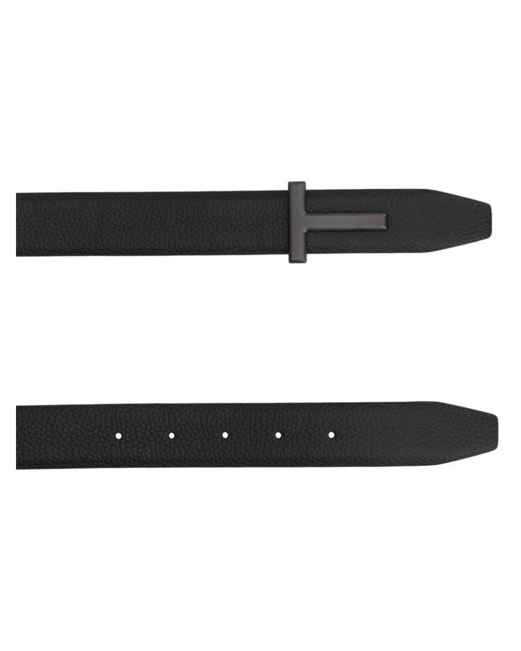Tom Ford Black T Buckle Solid Belt for men