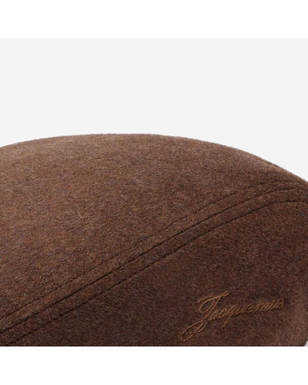 Jacquemus Brown Dark Embroidered Flat Beret Hat for men