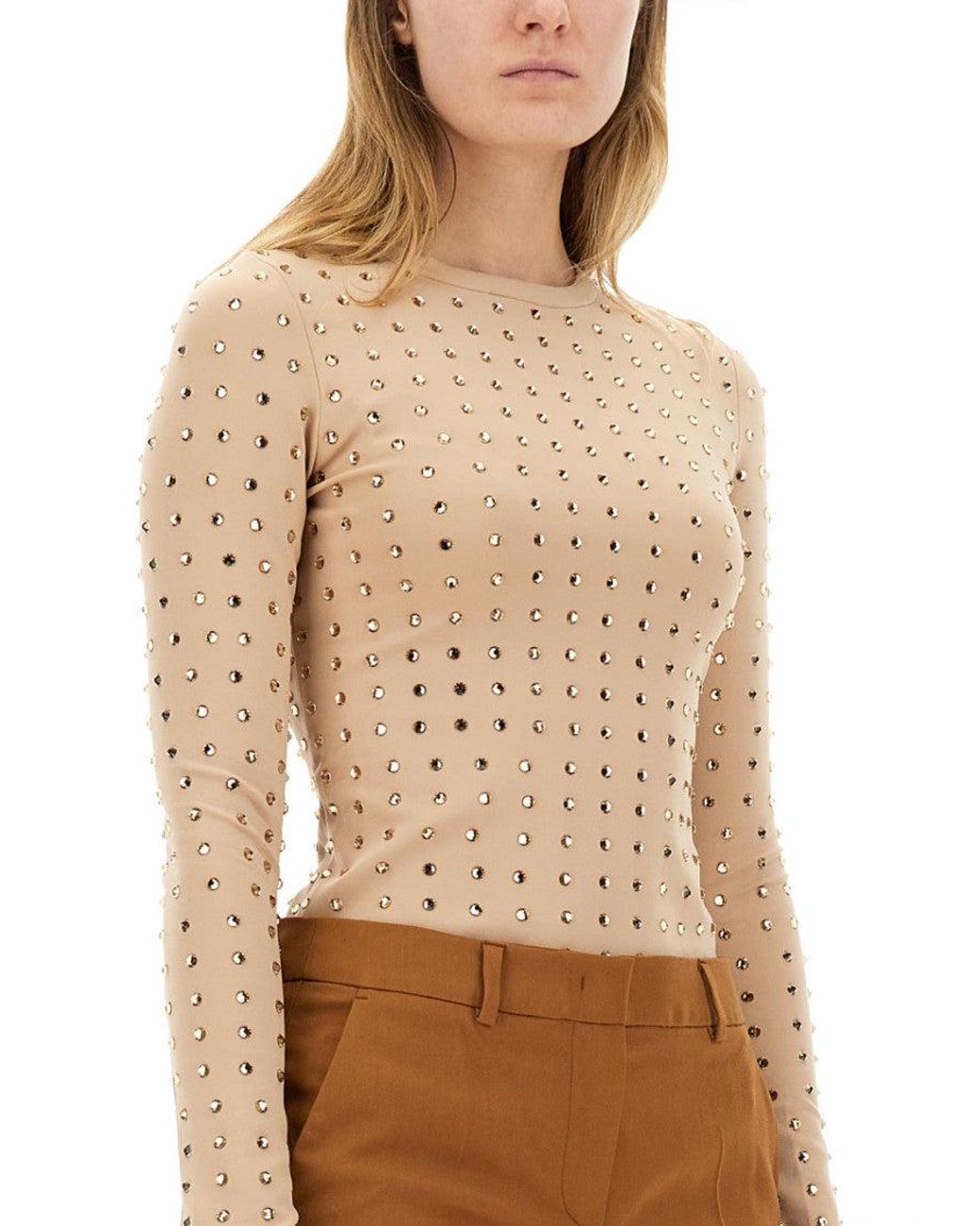 Sportmax Natural Embellished Crew Neck Top