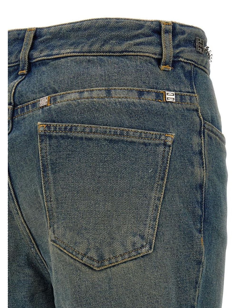 Givenchy Blue Chain-Embellished Logo Waist Jeans