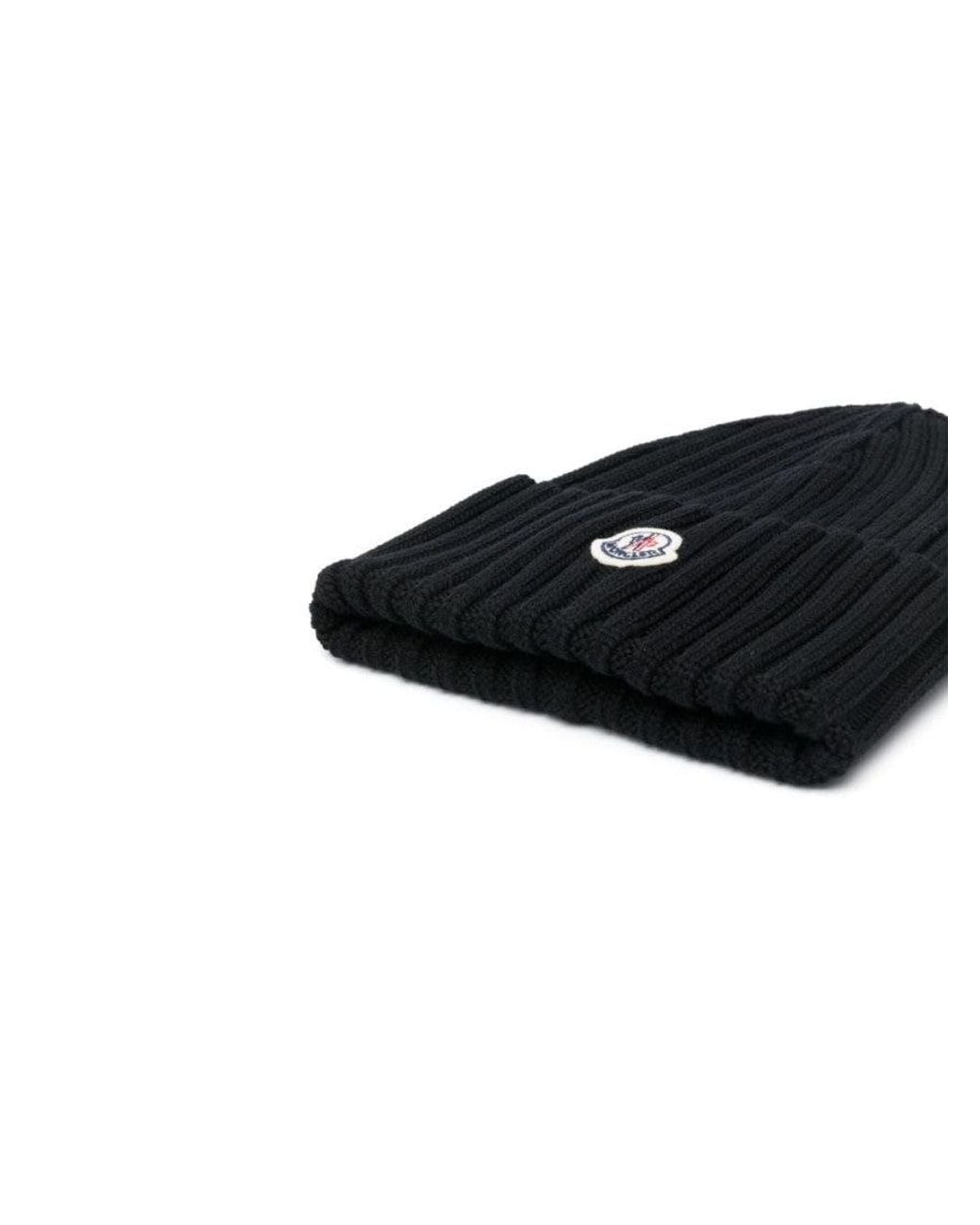 Moncler Black Logo Wool Beanie