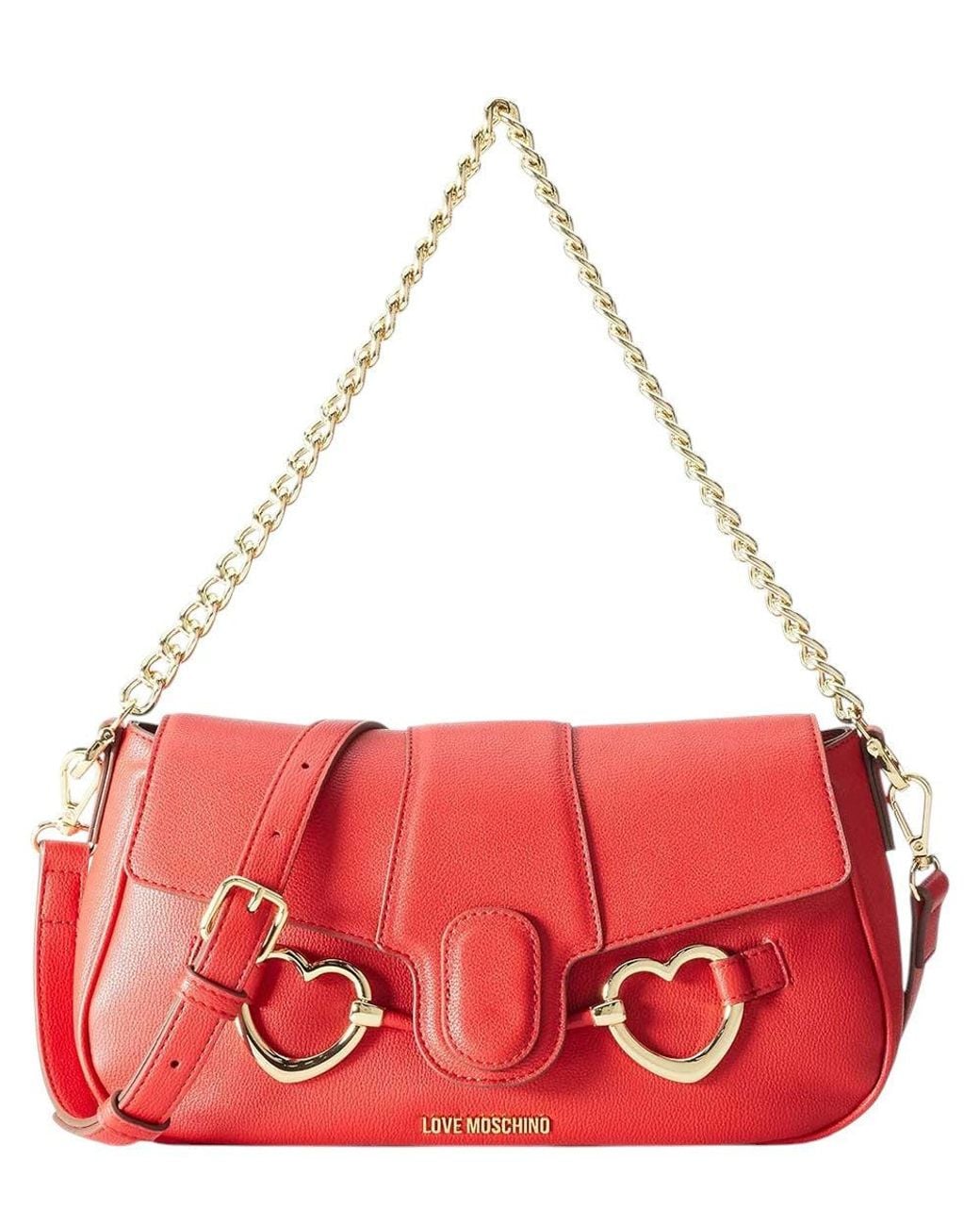 Love Moschino Red Heart Clamp Medium Shoulder Bag