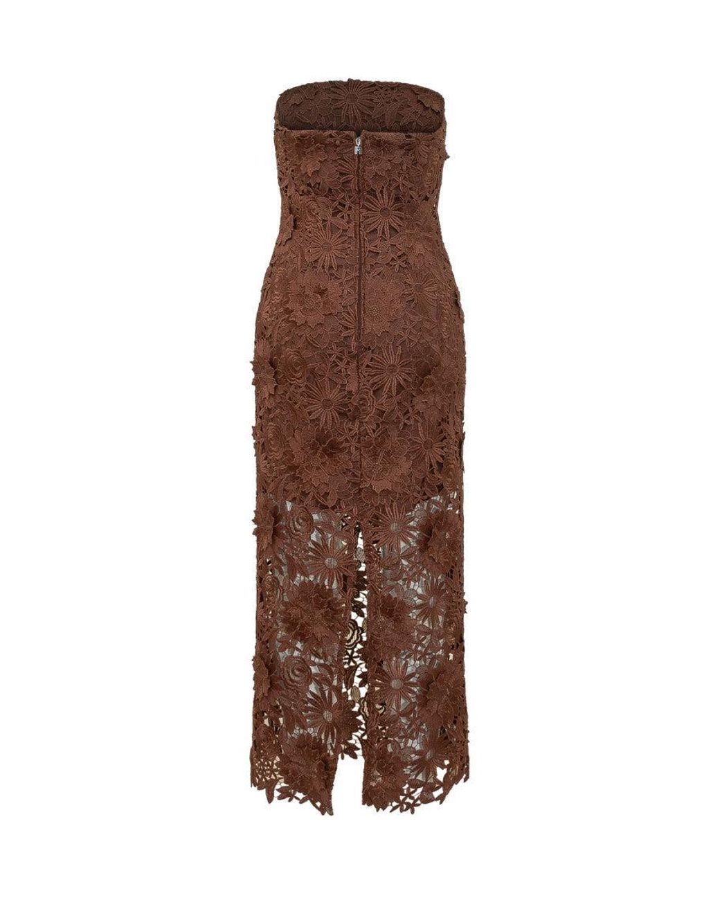 ROTATE BIRGER CHRISTENSEN Brown Floral Embroidered Midi Dress
