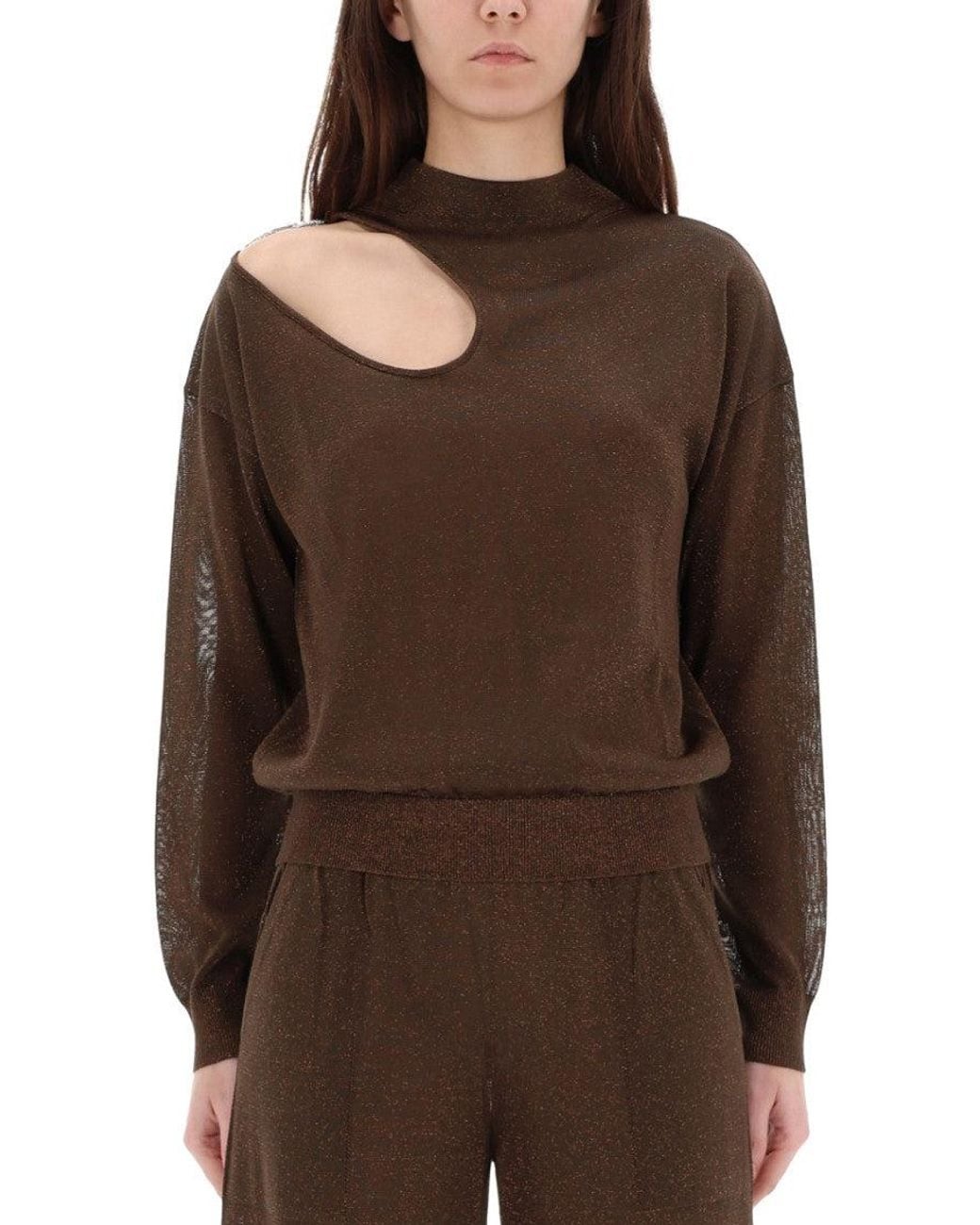 Circus Hotel Brown Mock Collar Top