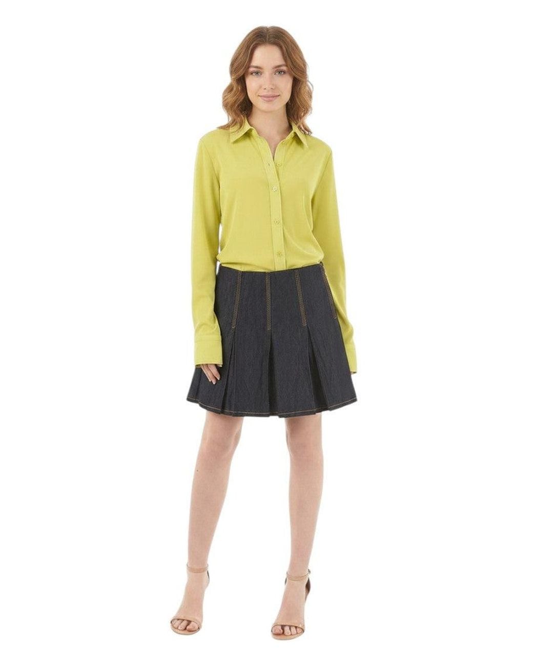Bottega Veneta Yellow Pleated Mini Skirt
