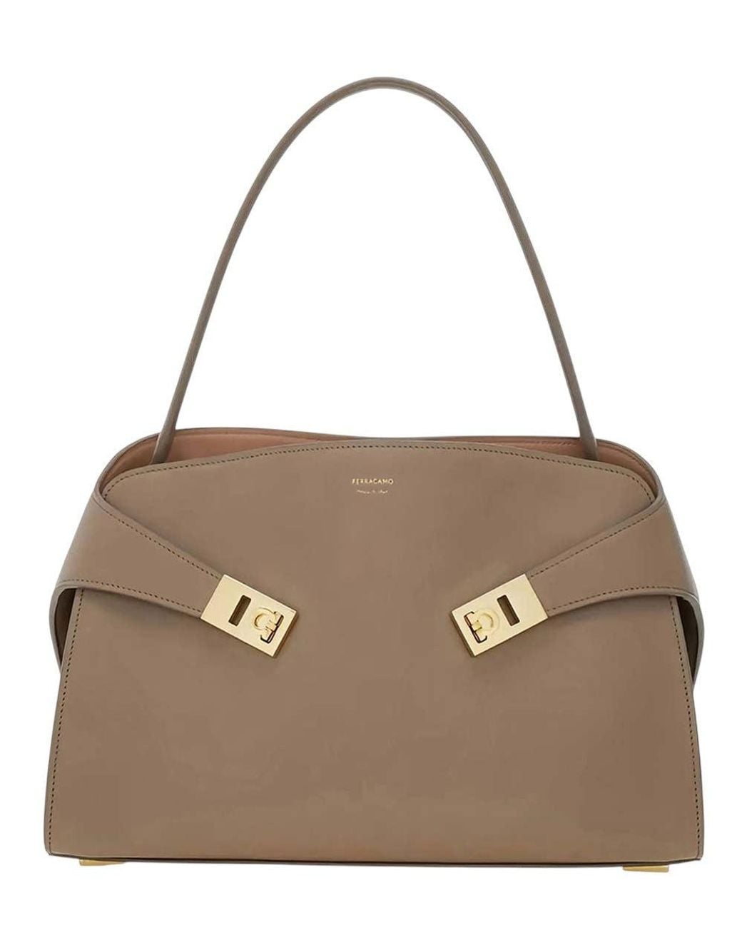 Ferragamo Brown Taupe Hug Medium Shoulder Bag