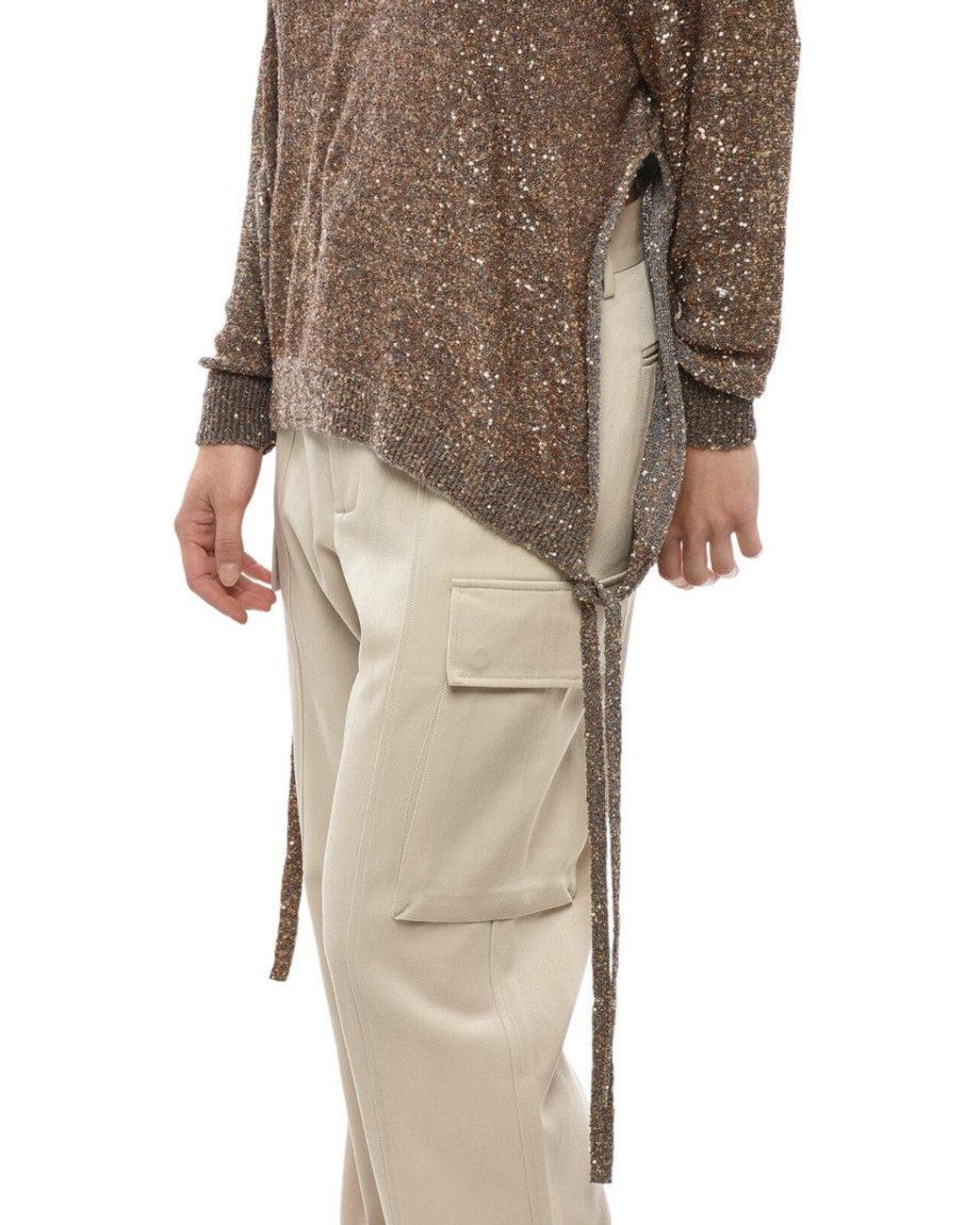 Stella McCartney Brown Embellished Crew Neck Sweater