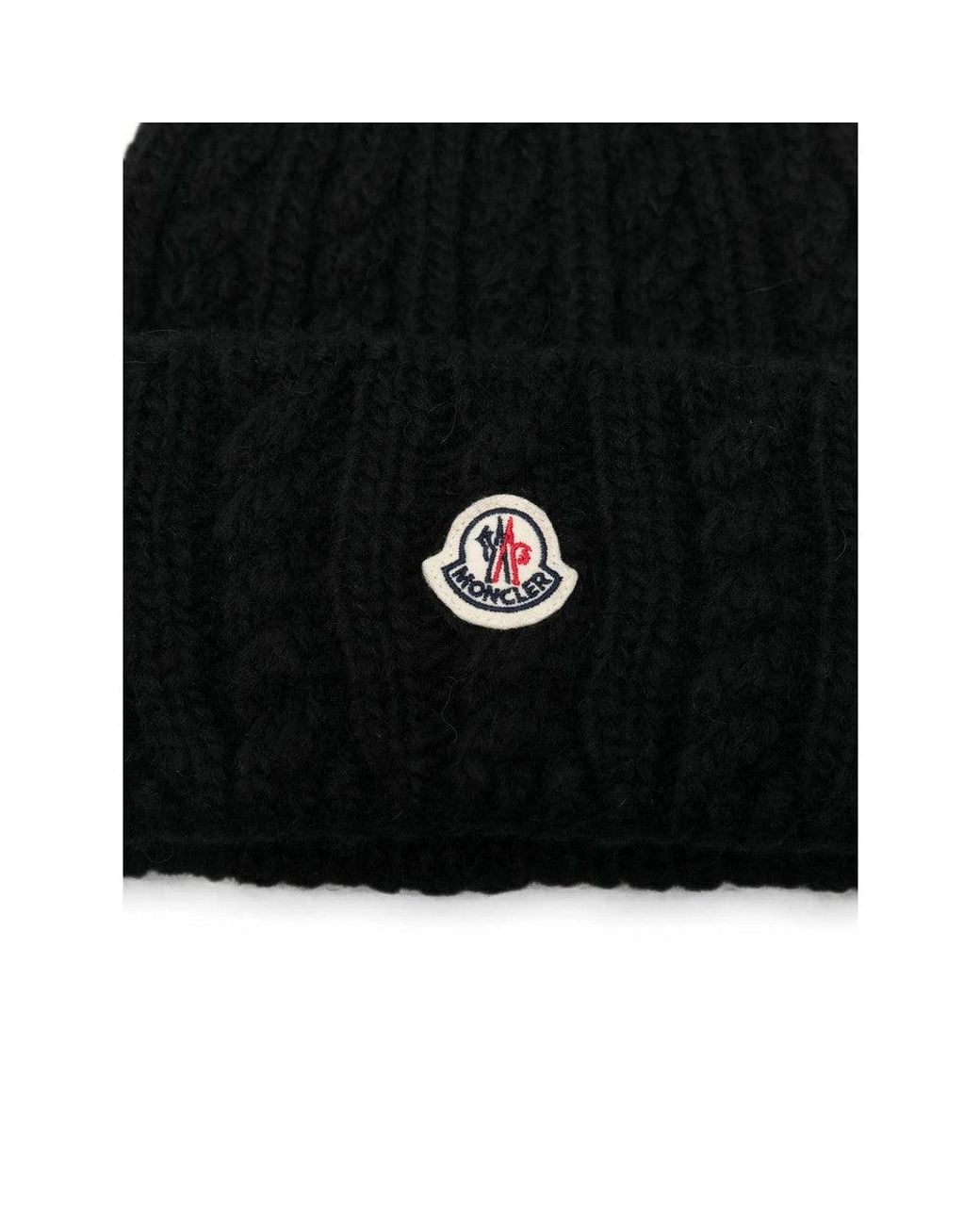 Moncler Black Knitted Beanie Cap
