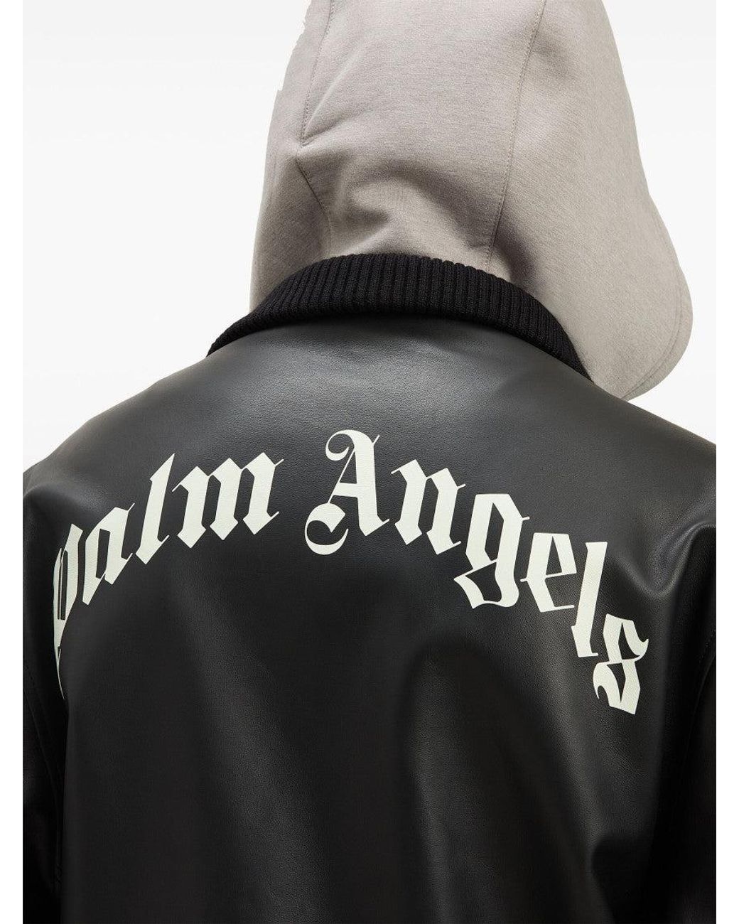 Palm Angels Black Curved Logo Leather Bomber for men
