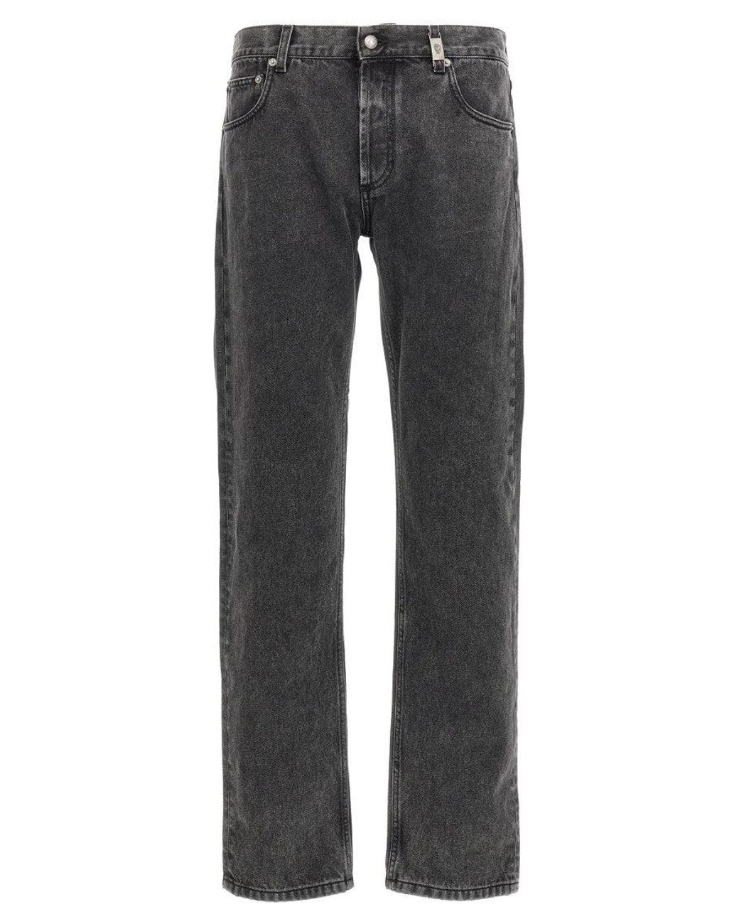 McQueen Gray Metal Plate Jeans for men