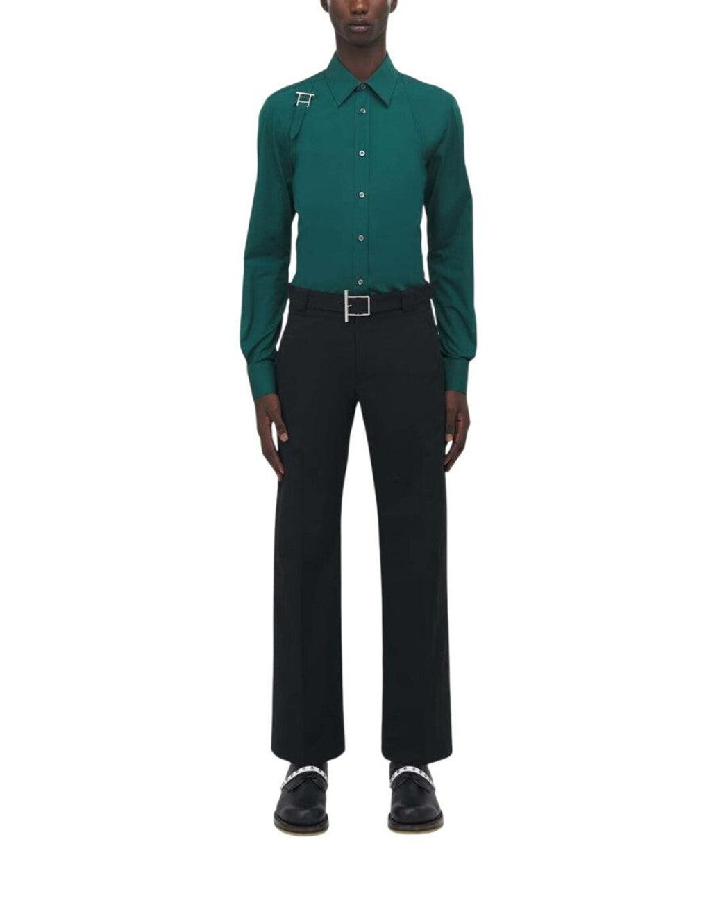 McQueen Blue Flat Front Trouser for men