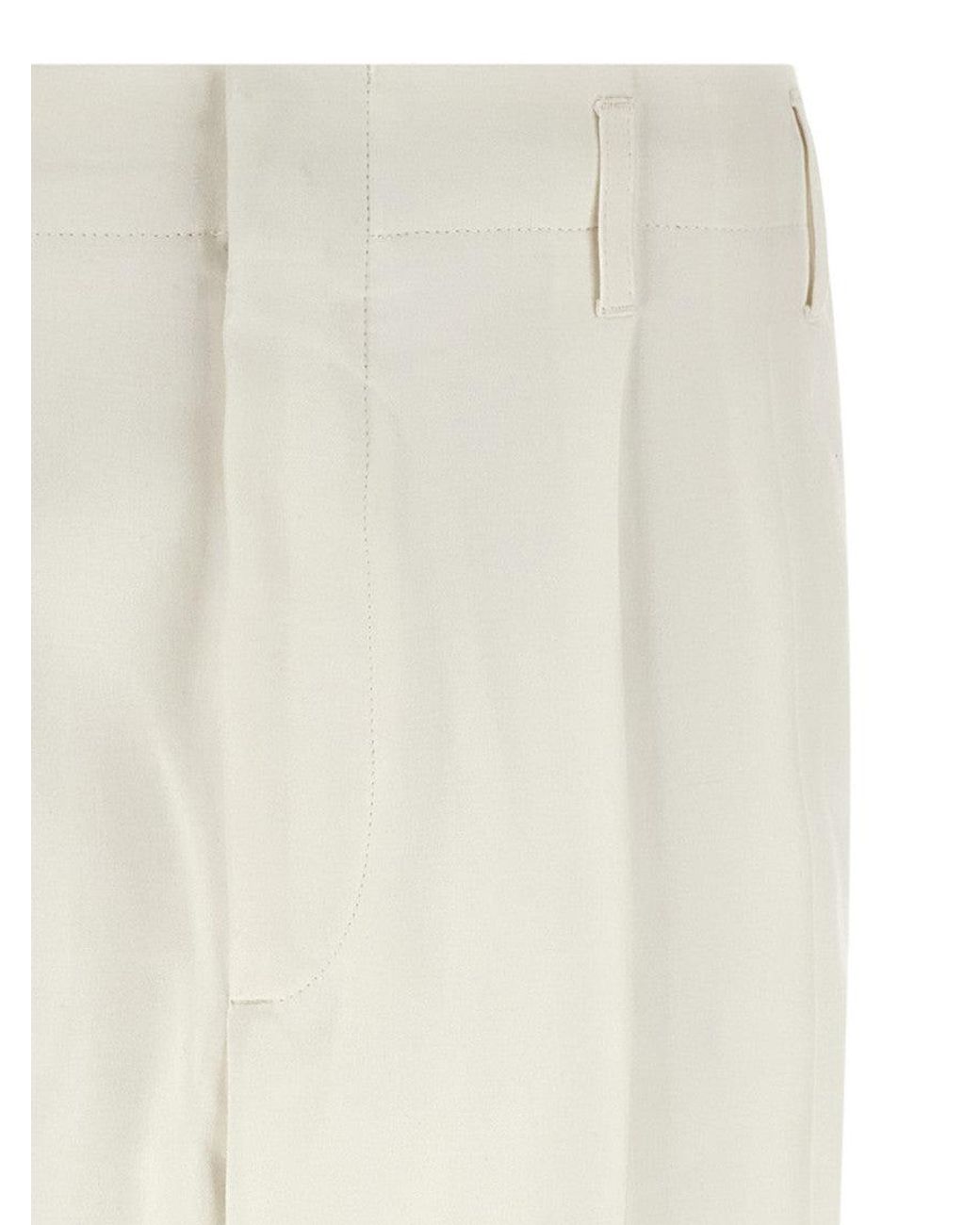 Brunello Cucinelli White Tapered Pleated Pants for men