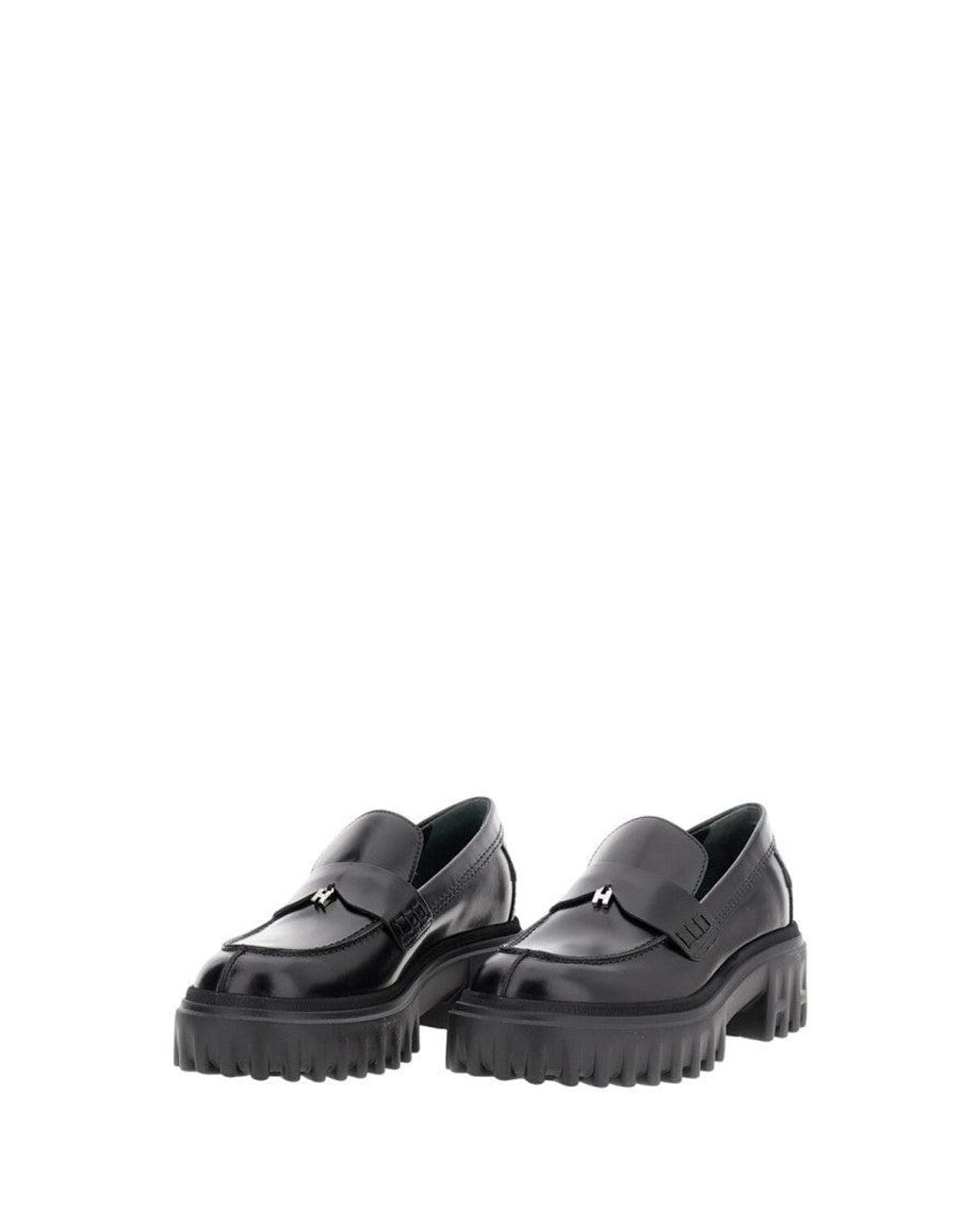Hogan Black Solid Loafers