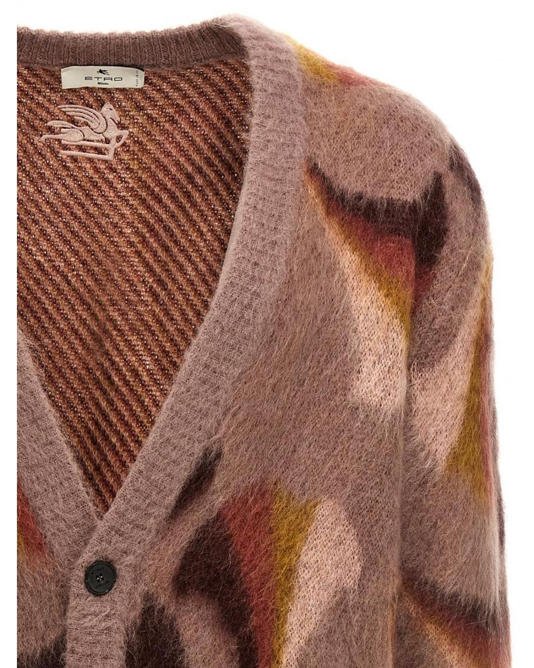 Etro Brown Mohair-Blend Intarsia Cardigan for men