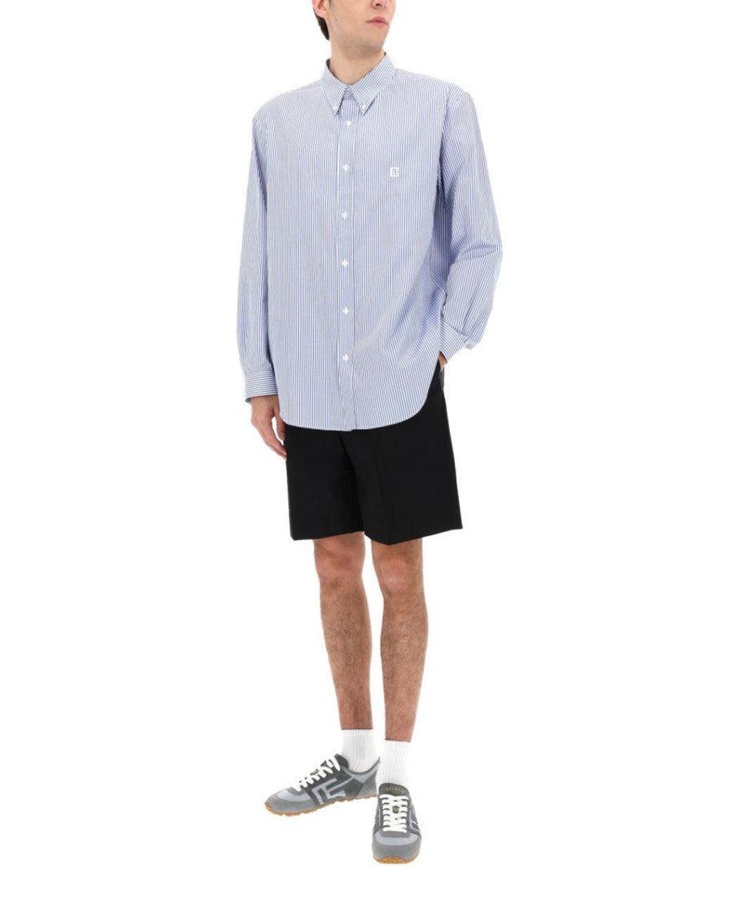 Balmain Blue Logo Shirt Cotton for men