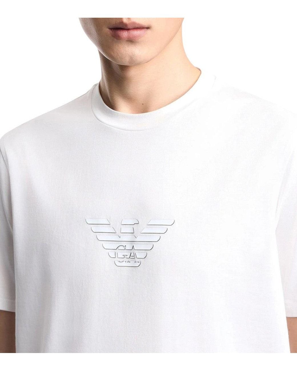 Emporio Armani White Logo Crew Neck T-Shirt for men