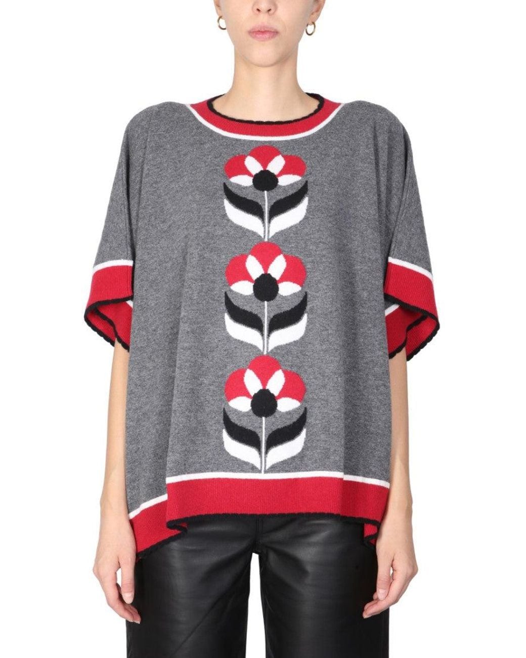 Moschino Gray Floral Round Neck Sweater
