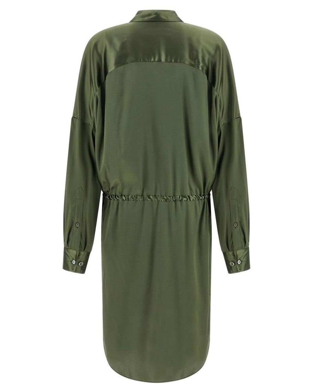 Dries Van Noten Green Shirt Collar Full Sleeves Dress
