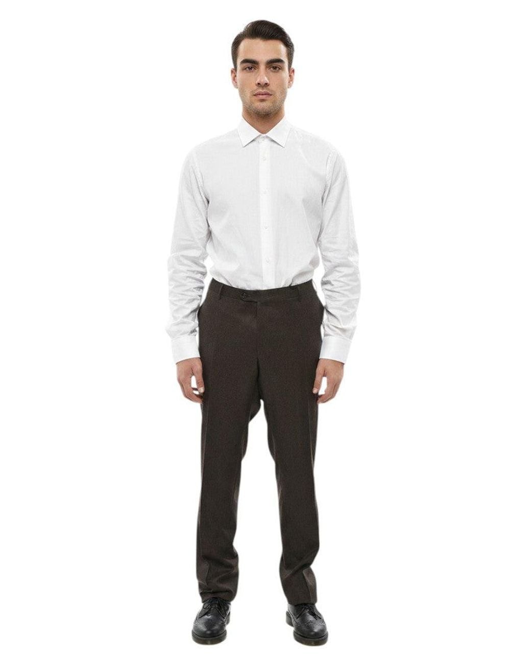 Corneliani Gray Flat Front Trousers for men