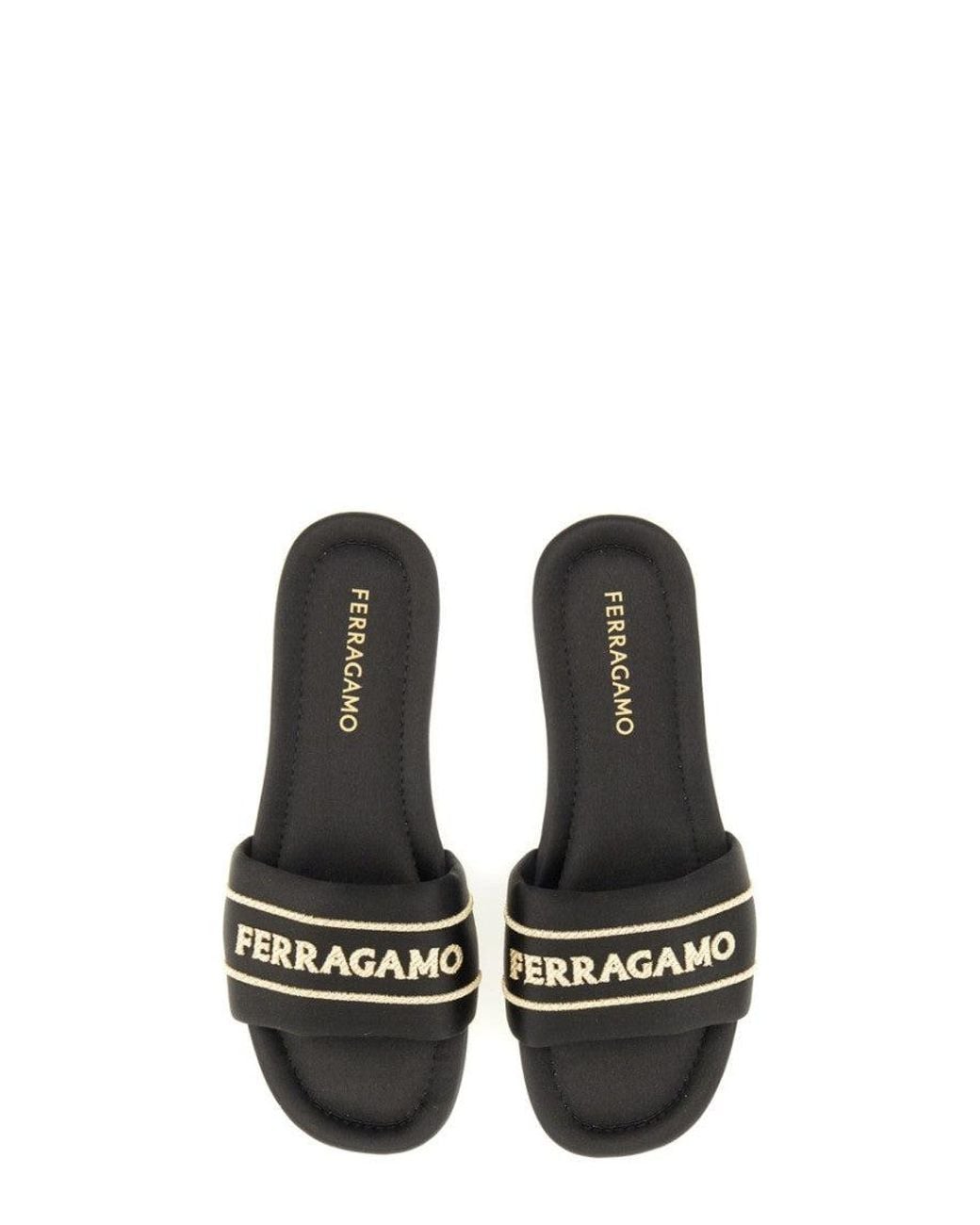 Ferragamo White Logo Slide Sandals