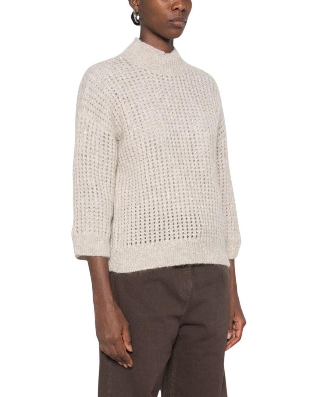 Peserico White Knitted Crew Neck Sweater