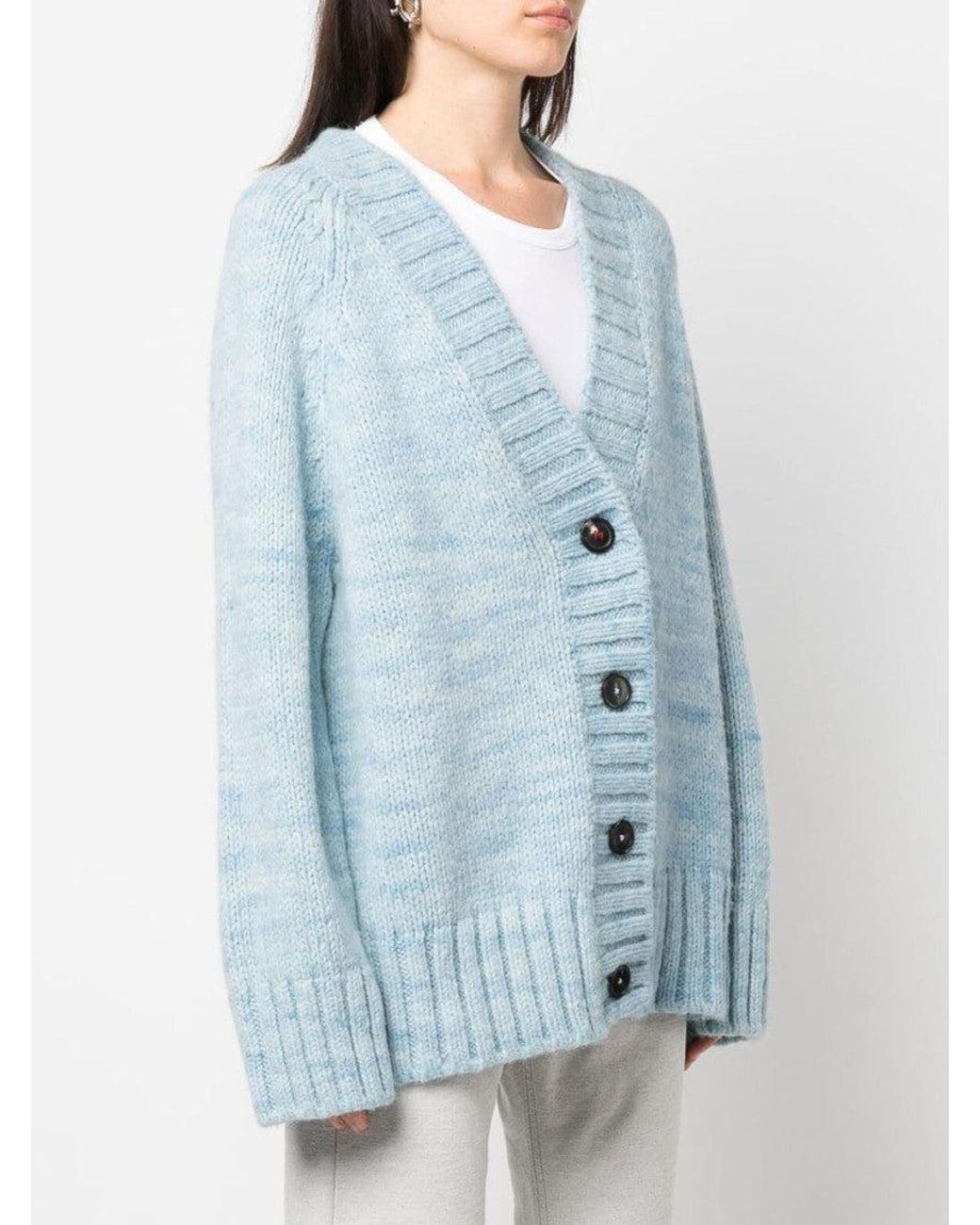 Maison Margiela Blue V-Neck Wool Cardigan