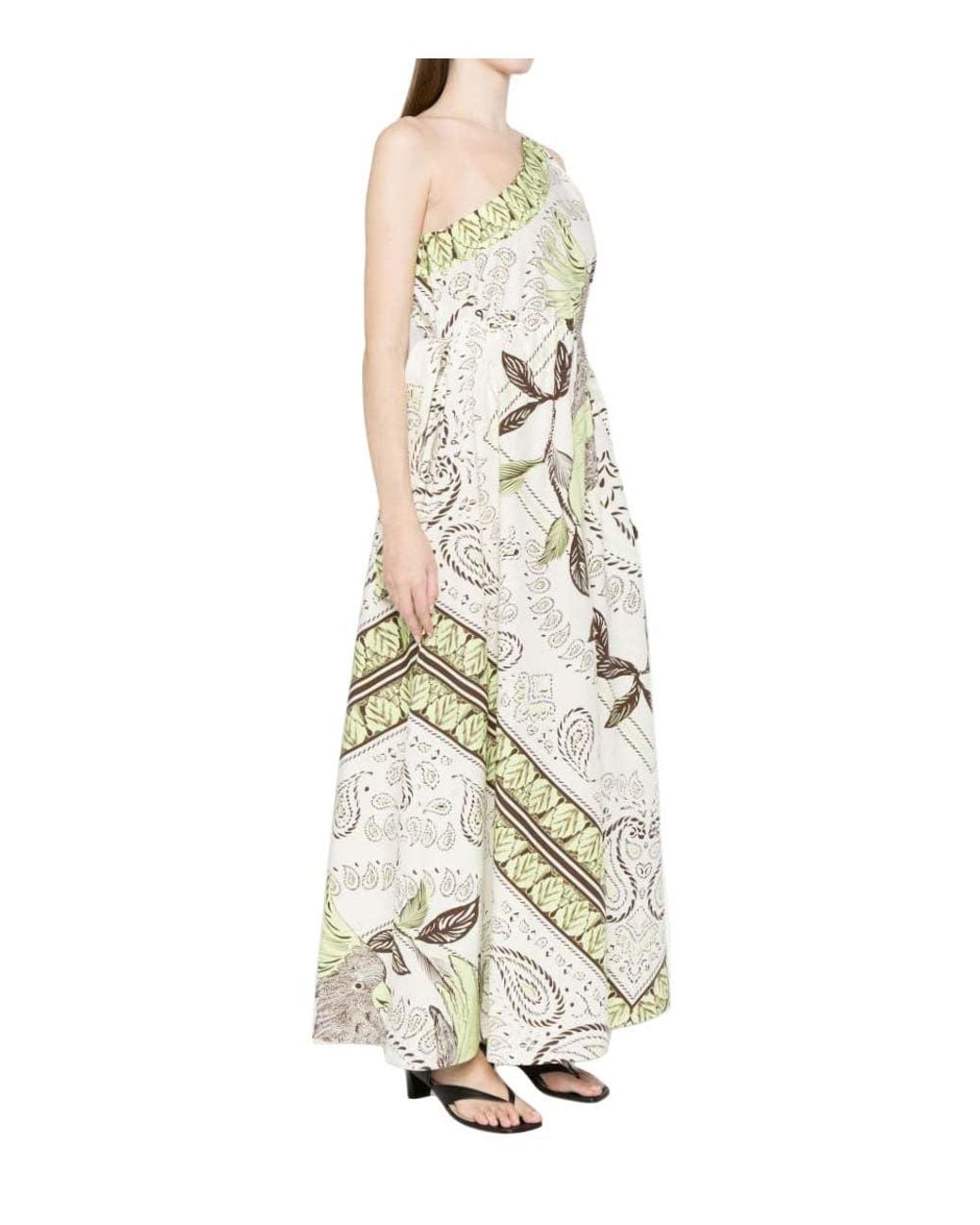Tory Burch Metallic Multicolour One Shoulder Printed Midi Dress